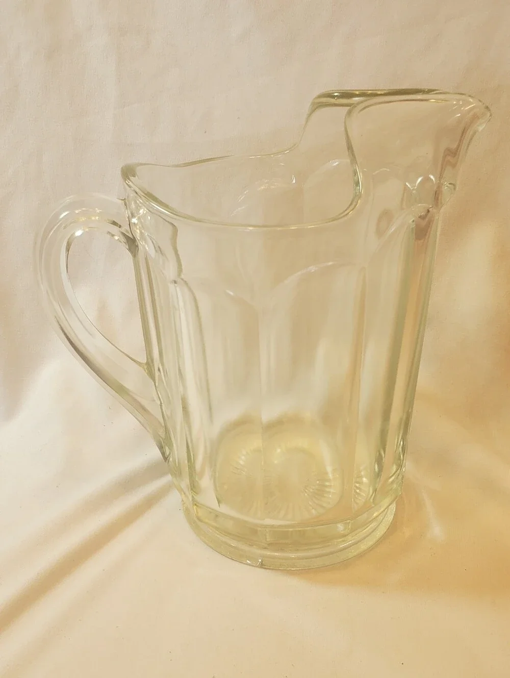 Depression Glass Vtg Clear Glass Panel Pitcher - Classic Beverage Server Ice Lip